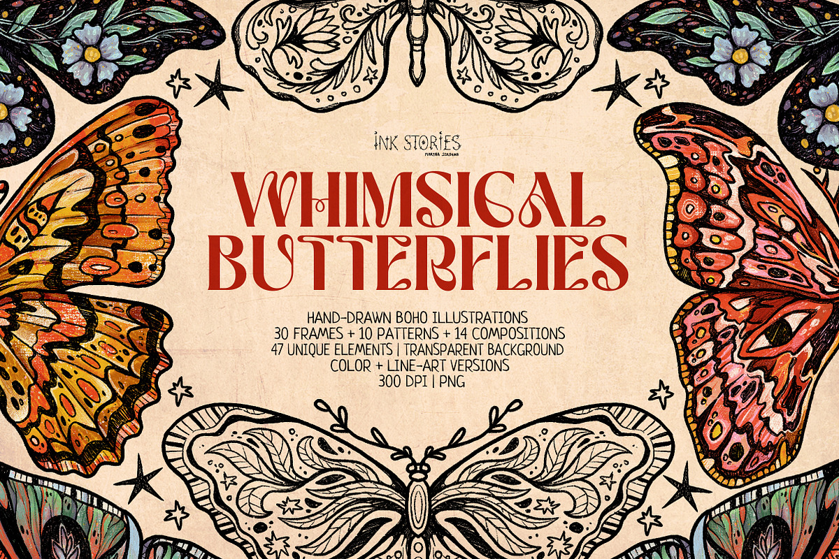 Whimsical Butterflies Boho Aesthetic, an Animal Illustration by Ink Stories (Photo 1 of 15)