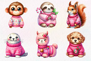 Pink Animals Christmas Clipart, an Illustration by Dream Creation (Thumbnail 6 of 7)