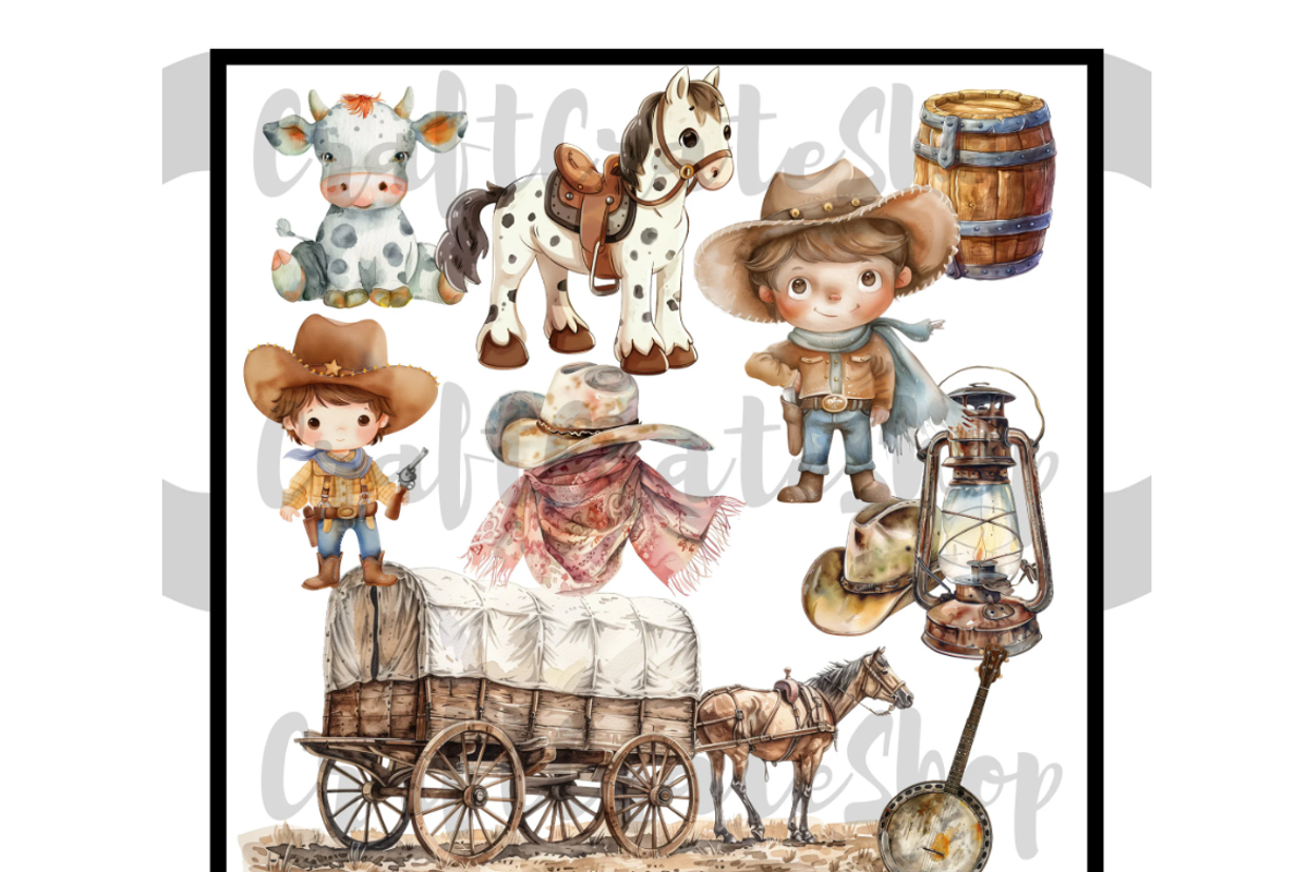 Watercolor Cute Cowboy Clipart, an Illustration by CraftCrateShop (Photo 7 of 8)