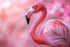 Graceful pink flamingo with soft detailed feathers against a dre, an Animal Photo by José Manuel Gelpi