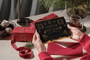 Radiant Black New Year Card | Canva, a Card Template by WynterLife Studio