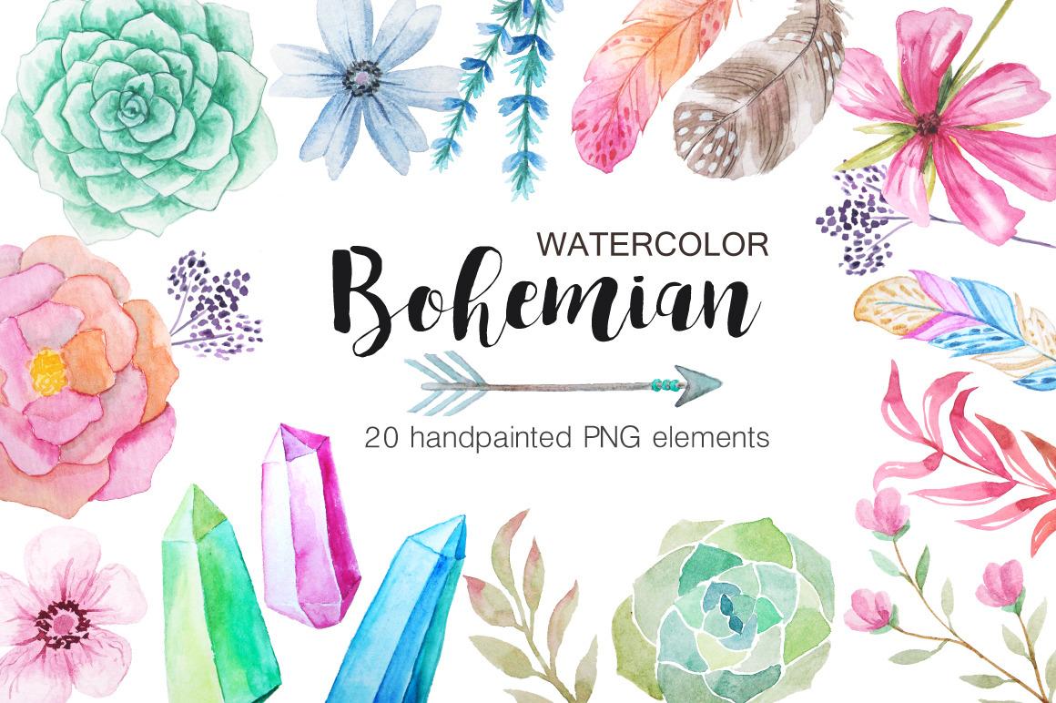 Watercolor Bohenian Nature Set, a Decorative Illustration by ...