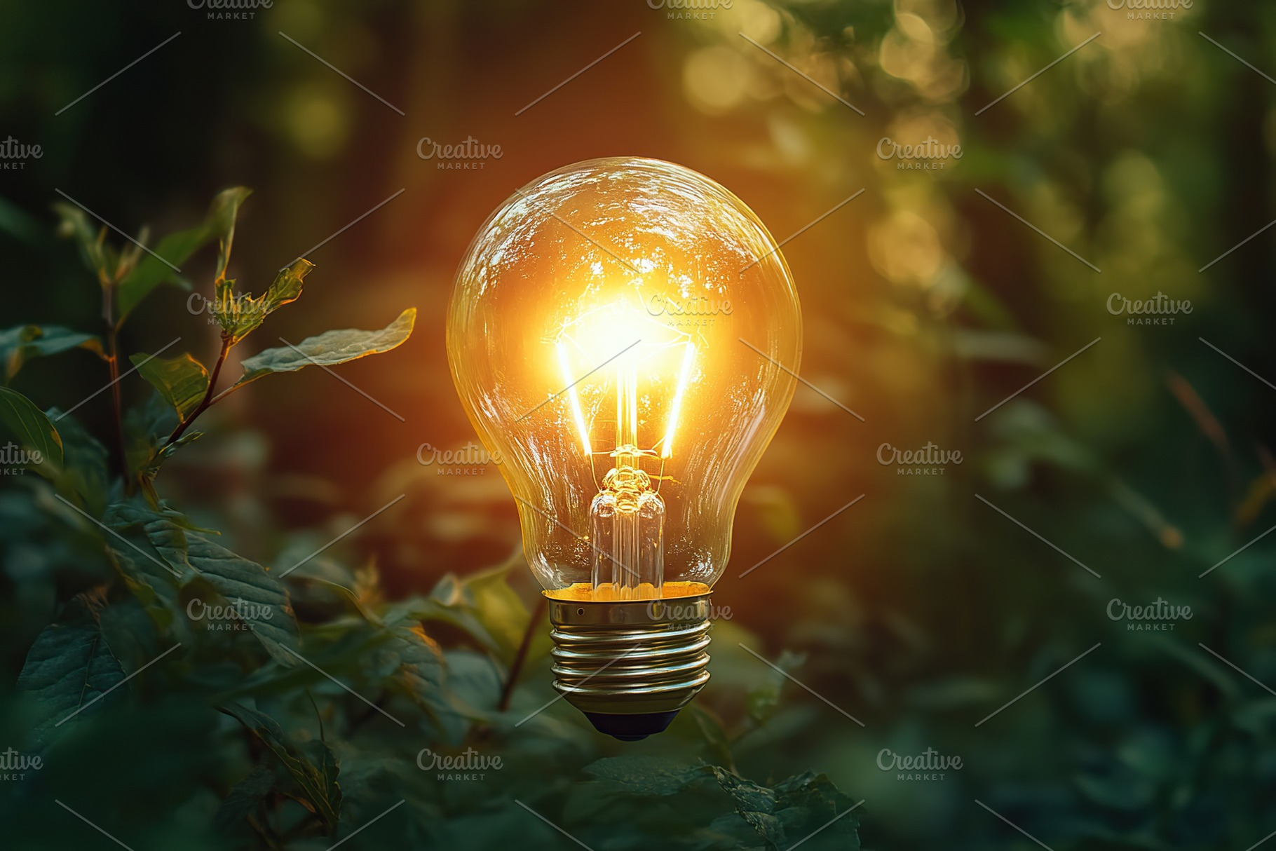 Illuminated lightbulb on blurred forest background. AI technology concept, a Technology Photo by AlyaAnd