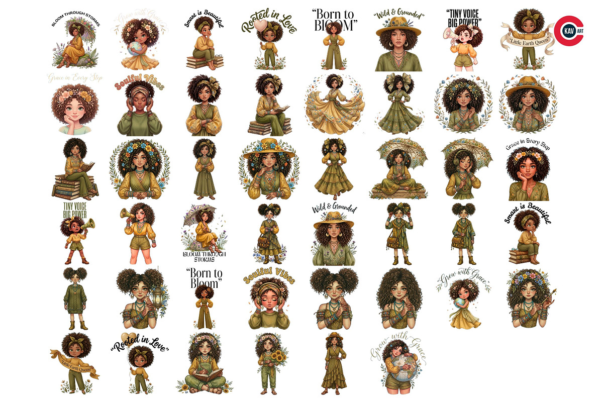 Cute Curly Hair Boho Afro Girls, a Person Illustration by C-Kav (Photo 14 of 14)