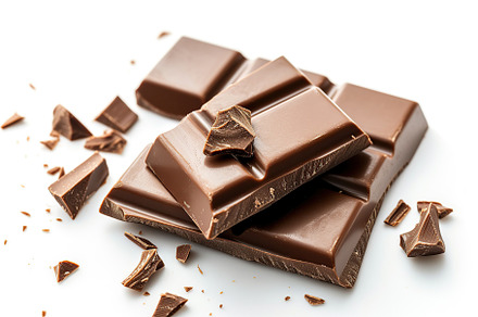 Milk chocolate bar on white background, a Food & Drink Photo by AlyaAnd