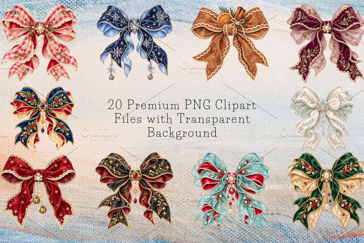 Cute Christmas Bow Clipart Bundle, a Decorative Illustration by Ink Gallery (Photo 5 of 11)