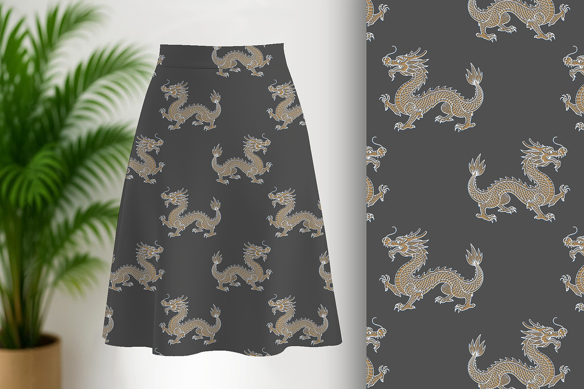 Gold Dragon on Grey Seamless Pattern, a Pattern Graphic by Sharon Schwalbe (Photo 3 of 7)
