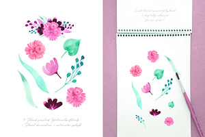 Pink Floral Watercolor Clipart