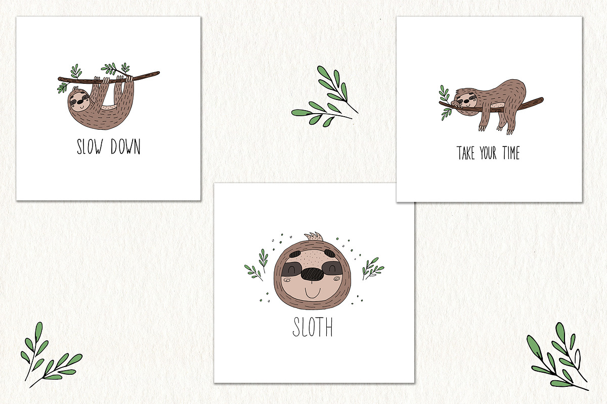 Cute Sloth! Hand drawn., a Background Graphic by Irene_Boiko_ART (Photo 4 of 8)