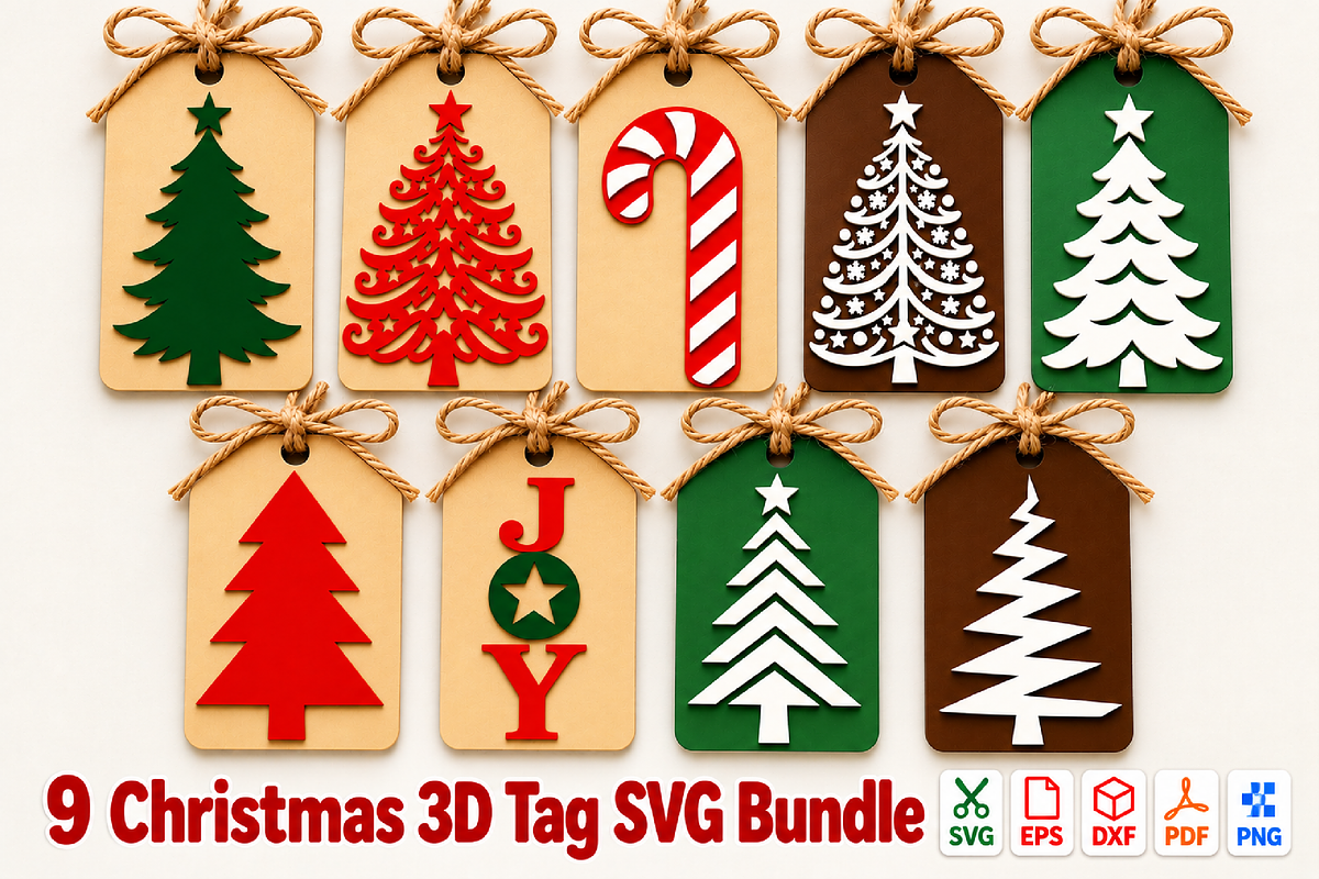 3D Christmas Tag Laser Cut SVG, an Object Graphic by Canvas Craft