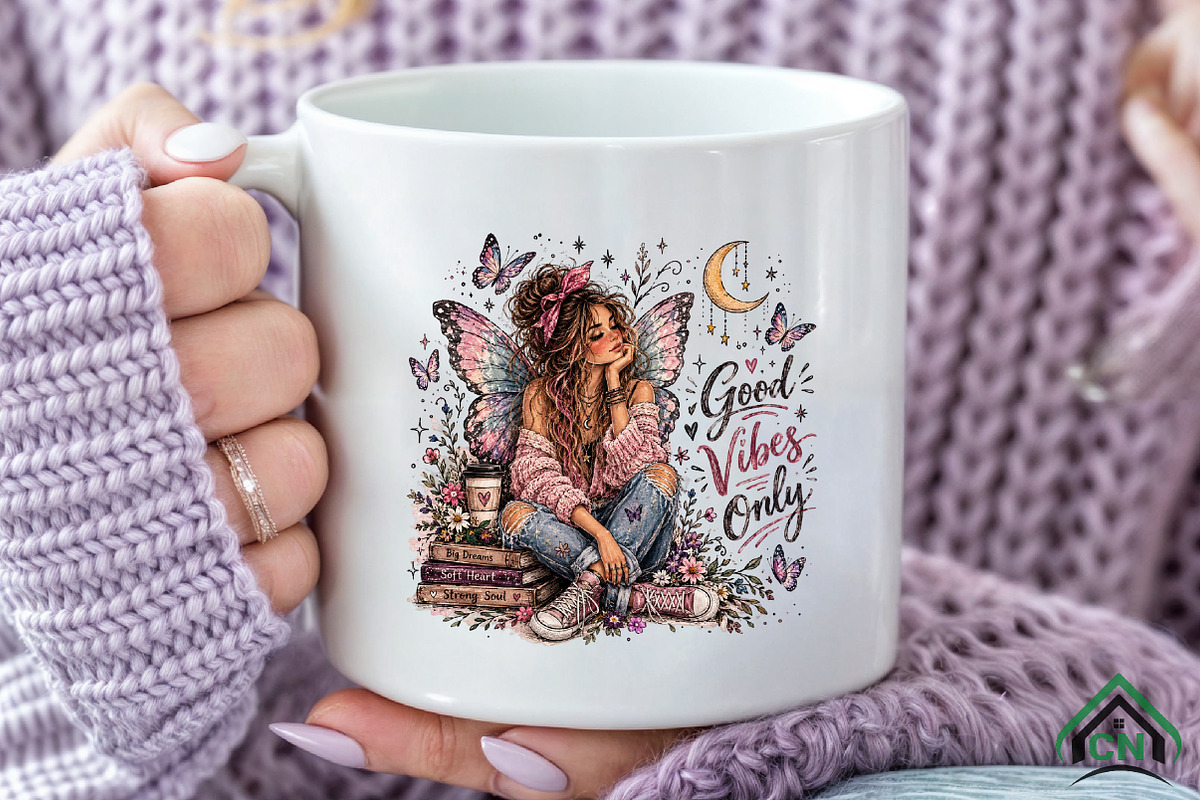 Good Vibes Only Butterfly Girl PNG, a Seasonal Illustration by Craft Nest (Photo 6 of 6)