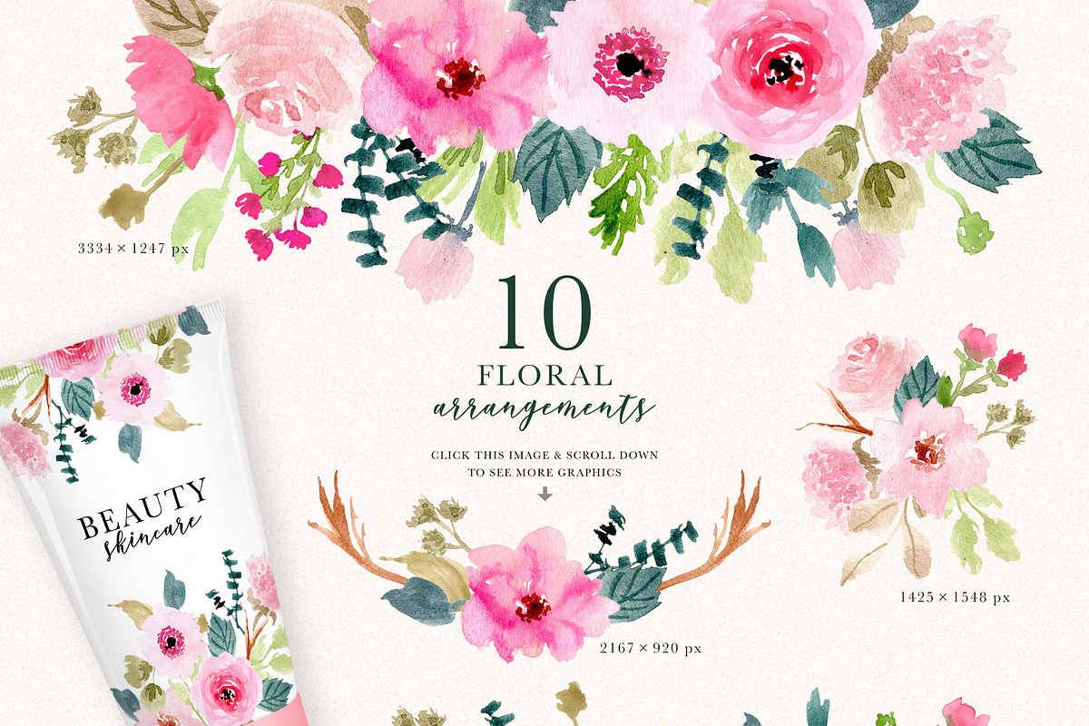 Pink Delight - Watercolor Clipart, a Decorative Illustration by wulano (Photo 2 of 7)