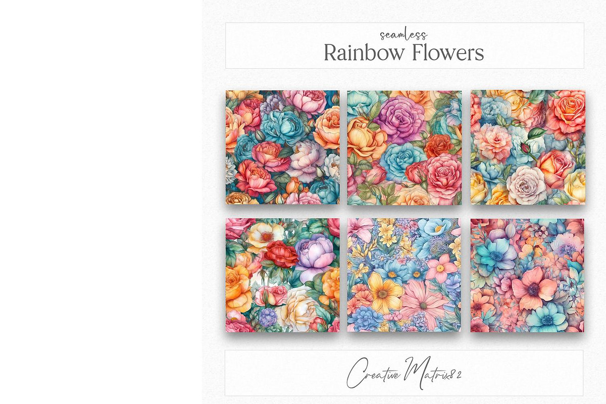 Rainbow Flowers Seamless Patterns, a Texture Graphic by Creative Matrix82 (Photo 4 of 4)