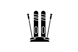 Winter Skiing Black Icon, Vector