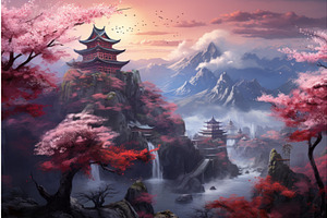 Picturesque Oriental landscape, an Object Illustration by Ylivdesign