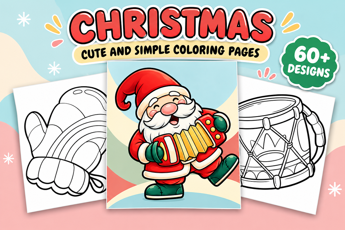 Christmas Coloring Pages for Kids #3, a Seasonal Illustration by Inkivelle Studio (Photo 1 of 3)