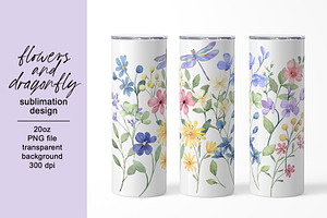 Tumbler Design Flowers, Dragonfly