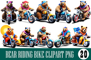 Bear Riding Bike Clipart PNG Bundle, an Illustration by Wow Magic
