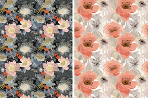 Moire Floral Seamless Patterns