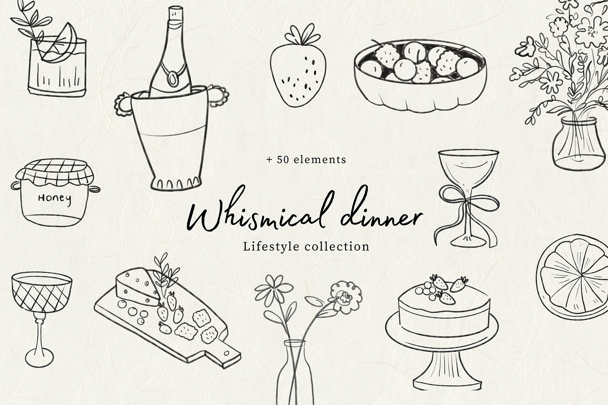 Whismical Dinner Line Art, a Decorative Illustration by Cocoa studio by Eliza M (Photo 1 of 8)