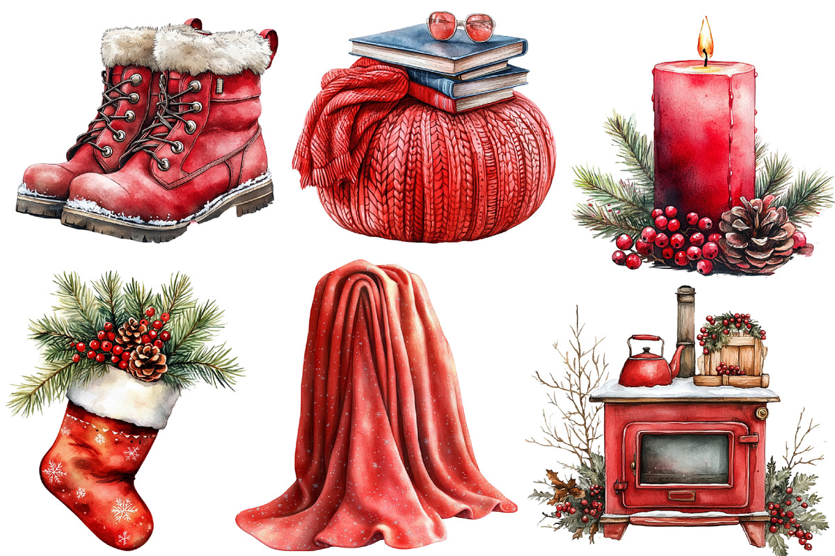 Watercolor Cozy Berry Winter Cottage, an Illustration by Designworld (Photo 5 of 6)