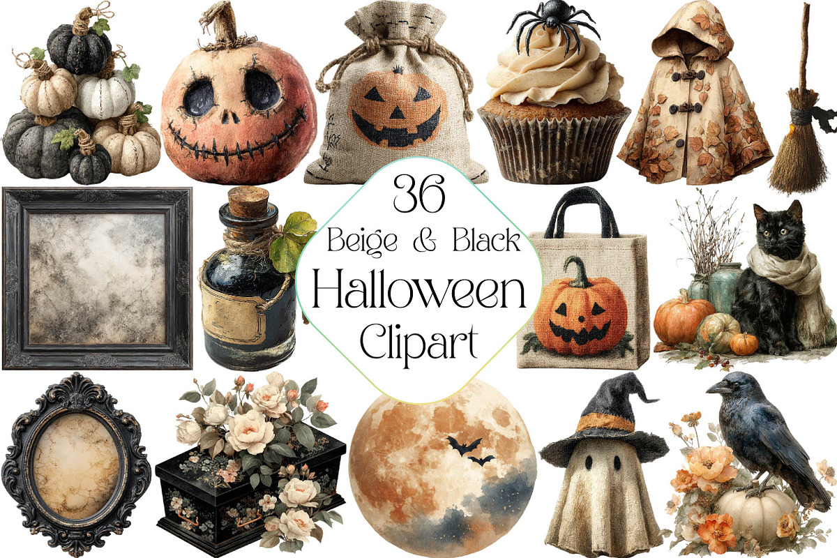 Beige & Black Halloween Clipart, an Illustration by DreamPrint404 (Photo 1 of 5)