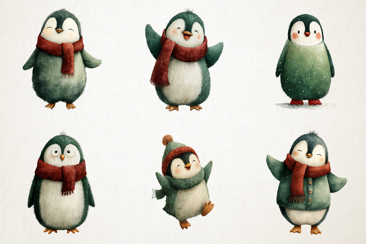 Christmas Penguin Watercolor Clipart, an Illustration by RobertsArt (Photo 7 of 7)