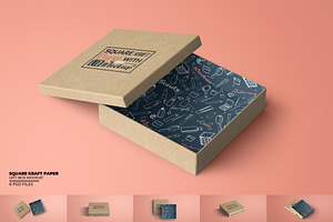 Square Kraft Paper Gift Box Mockup