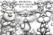 Whimsical Grumpy Christmas Clipart, an Illustration by Libby Wishes (Thumbnail 1 of 7)