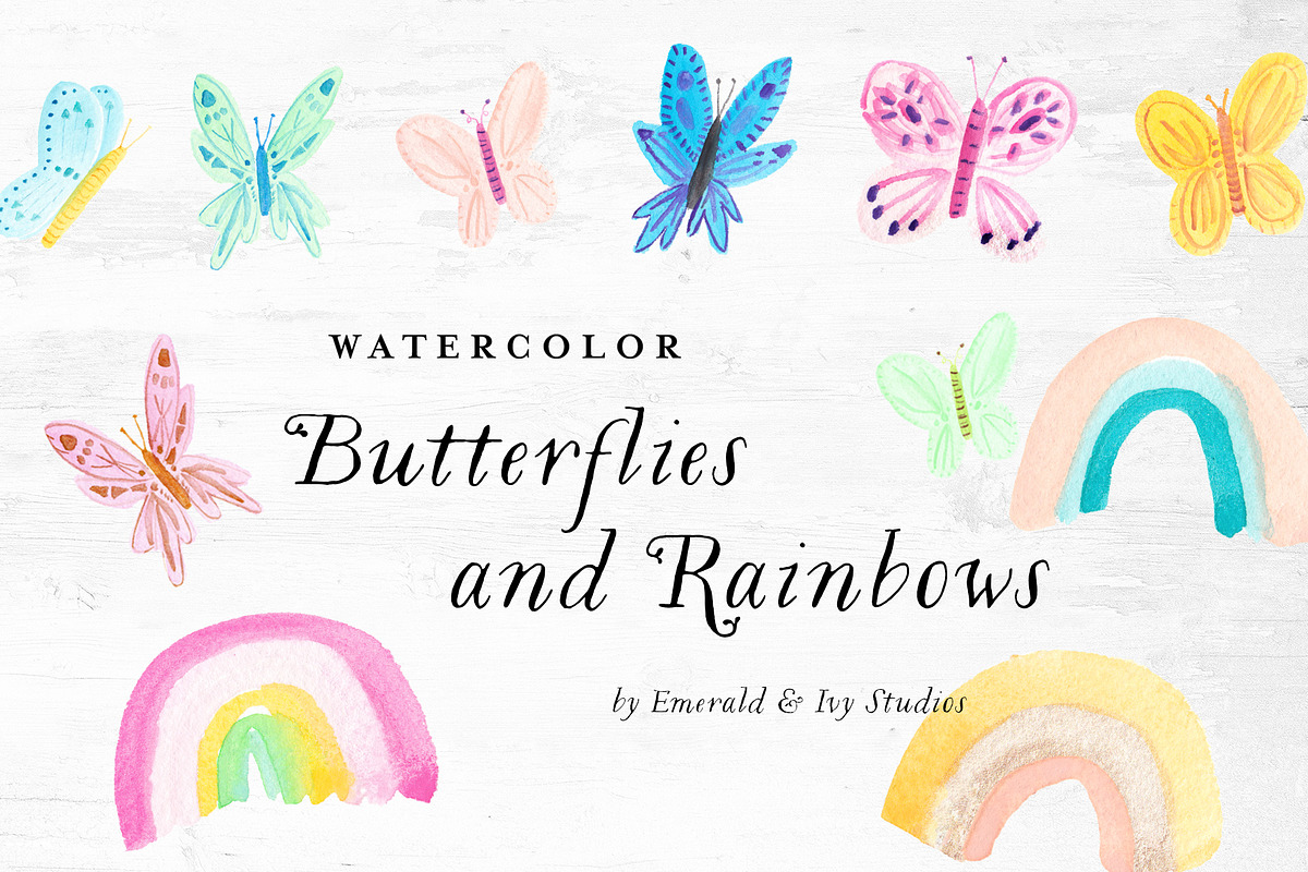 Watercolor Butterflies and Rainbows, an Illustration by Emerald & Ivy Studios (Photo 1 of 3)