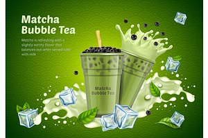 Matcha Bubble Tea Ads Banner Concept