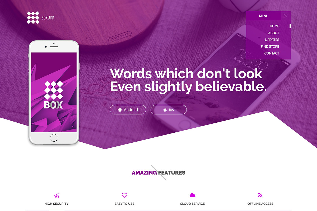 Mobile app landing page psd, an App Template by The Pixel