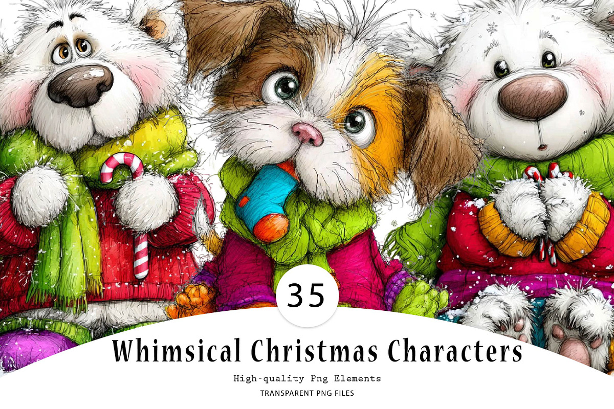 Whimsical Christmas Characters, a Seasonal Illustration by CreationArt (Photo 1 of 7)