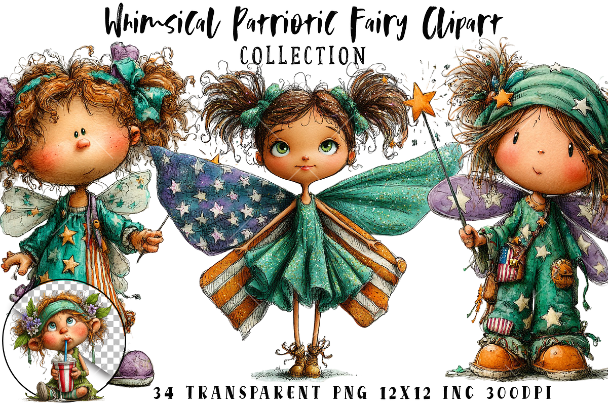 Whimsical Patriotic Fairy Clipart, an Illustration by OK Design (Photo 1 of 6)