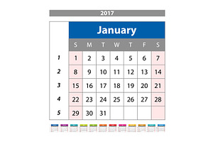 January. Calendar 2017 Vector