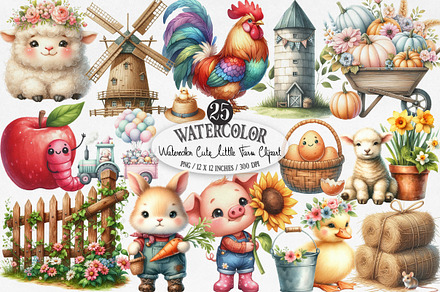 Watercolor Cute Little Farm Clipart