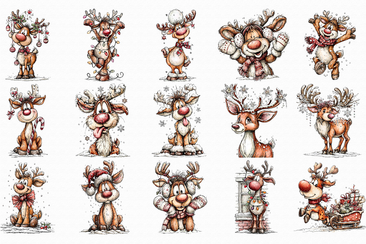 Winter Funny Reindeer Clipart, an Illustration by Libby Wishes (Photo 5 of 5)