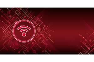 Cyber security alert sign on red, a Technology Illustration by art PVP - market