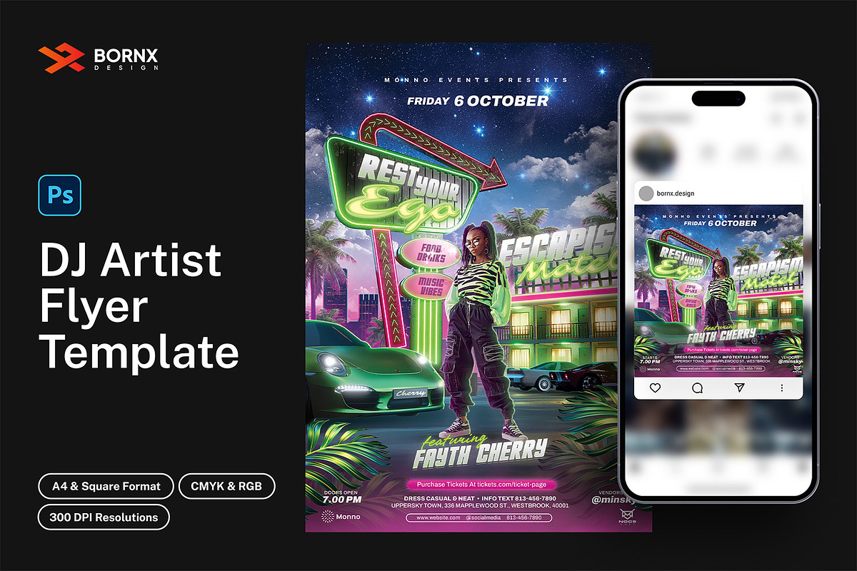 DJ Artist Flyer Template PSD, a Flyer Template by Bornx Design (Photo 1 of 6)
