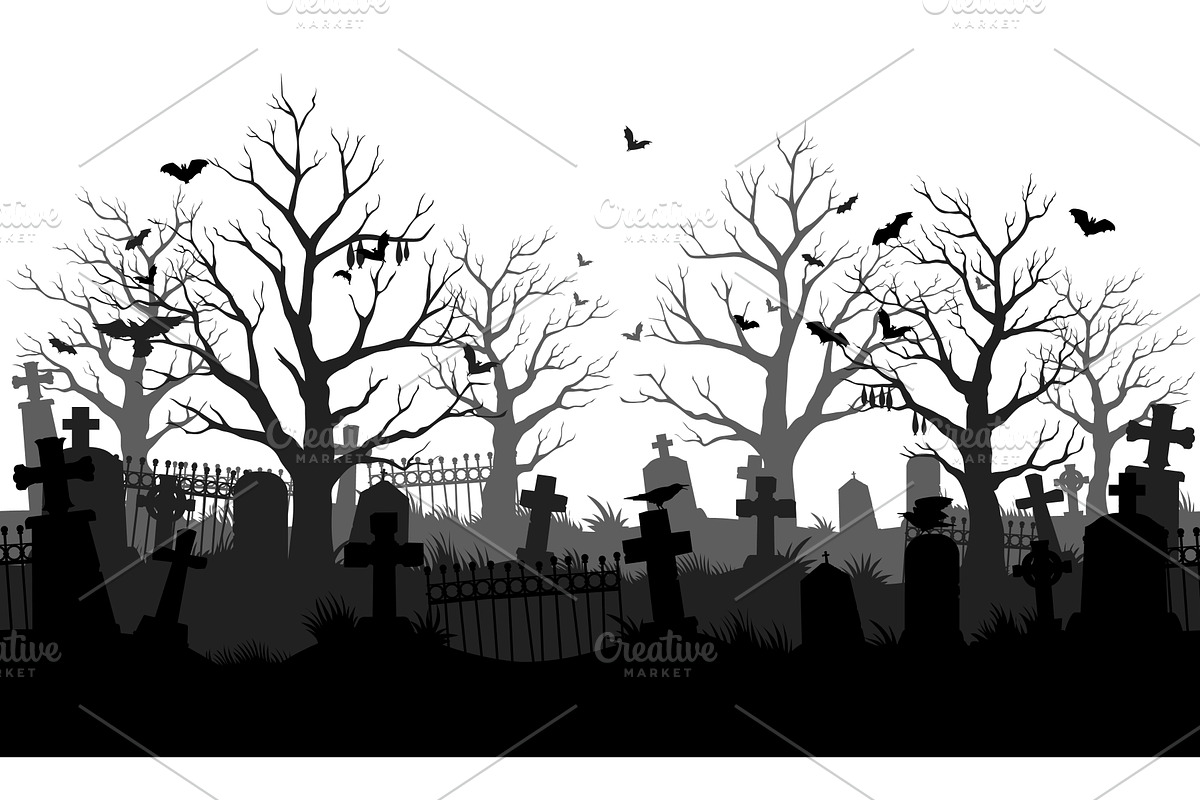 Old cemetery silhouette, an Illustration by Vector Tradition