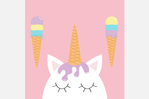 Cute Unicorn Head Face. Ice Cream.