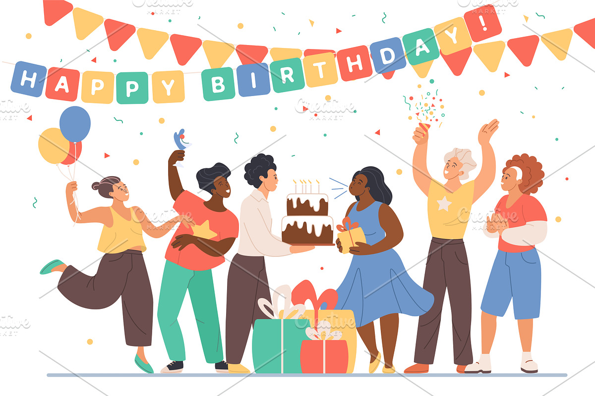 People happy birthday party, an Object Illustration by Lemberg Vector