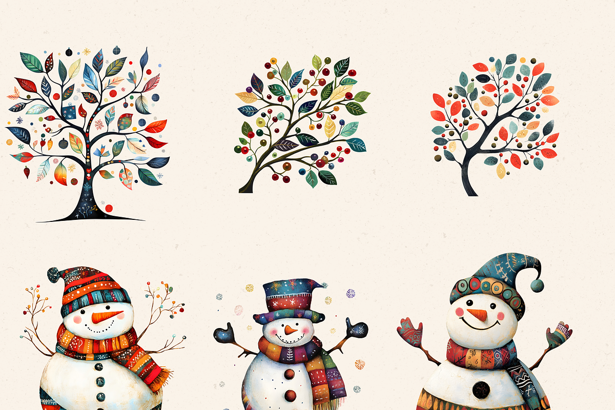 CUTE COLORFUL NURSERY SNOWMEN PACK, a Seasonal Illustration by Daring Digies (Photo 4 of 8)