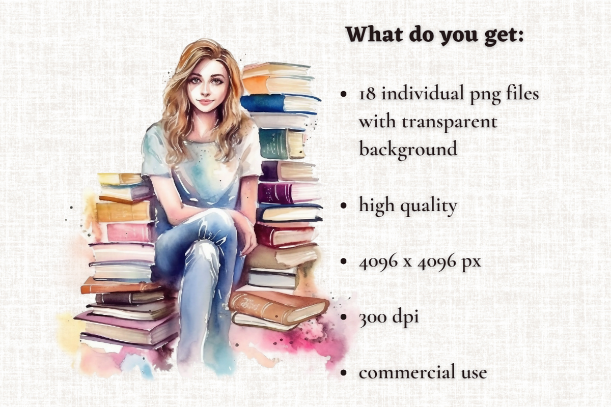 Watercolor Bookworm Clipart, a Person Illustration by Mash Mash Stickers (Photo 2 of 9)