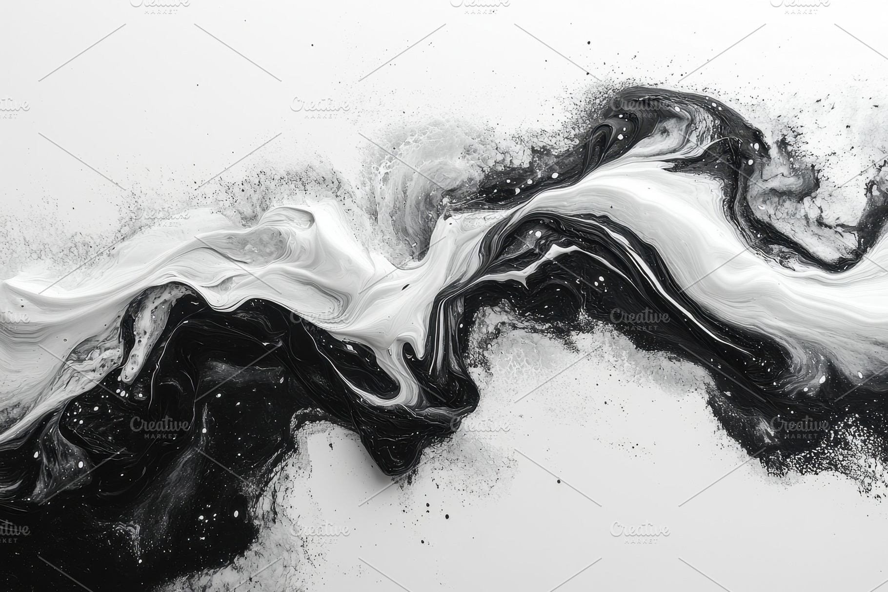 Abstract black and white swirls crea, a Photo by Tanuart