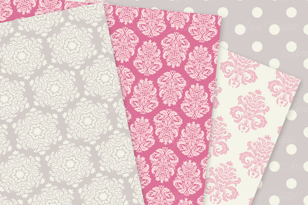 28 Soft Pink Damask Digital Paper, a Pattern Graphic by Avenie Digital