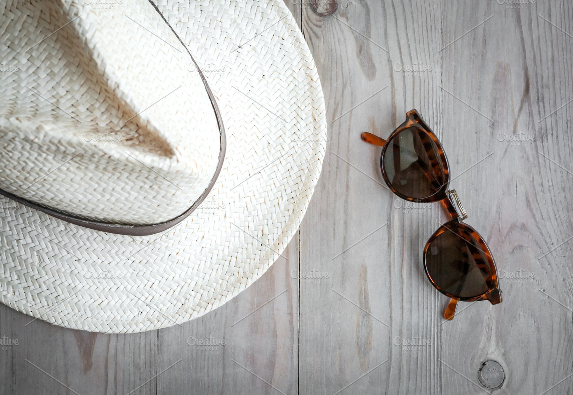 Straw hat and sunglasses featuring hat, straw hat, and panama hat