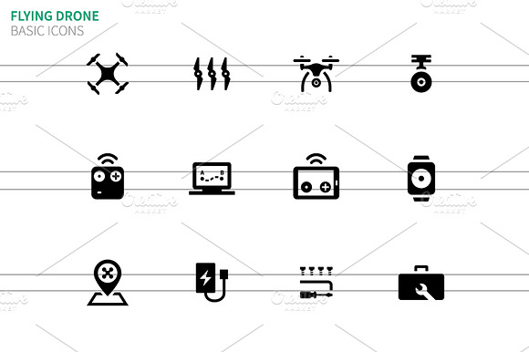 Flying Drone Icons On White