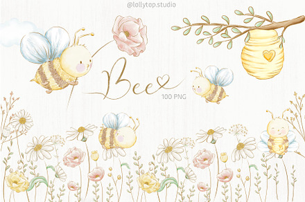 Bee - Bee and Daisy watercolor, an Illustration by Lolytop Studio