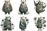 Whimsical Animal Floral Bear Clipart, an Illustration by CraftArtStudio (Thumbnail 4 of 6)